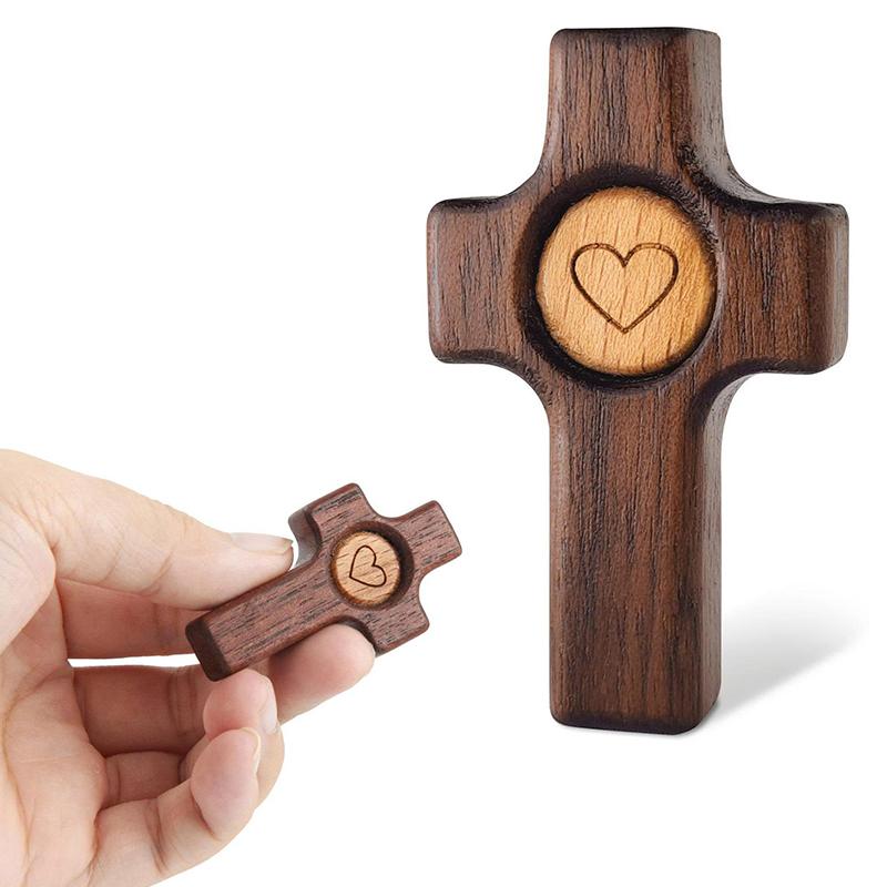 1/3Pcs Wooden Cross Finger Stress Relax Gifts Christians Fidget Cross My Heart Pocket Prayer Cross Spiritual Symbol Home Decor