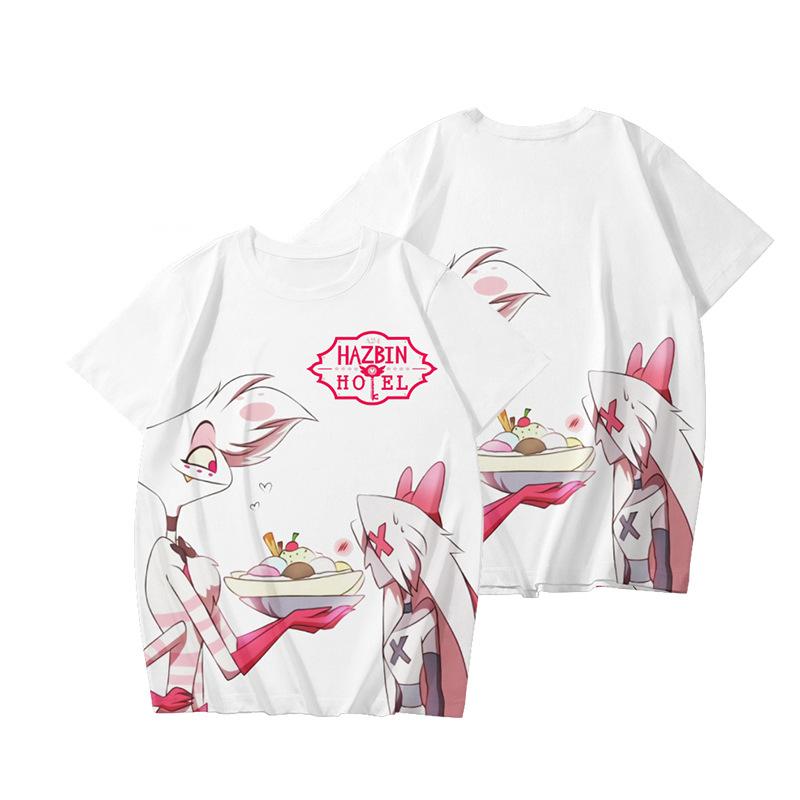 10 Farben Hazbin Hotel Anime Damen Herren T-Shirts mit Cartoon-Aufdruck, O-Ausschnitt, übergroße kurze Ärmel, Mode, Herrenbekleidung, Streetwear