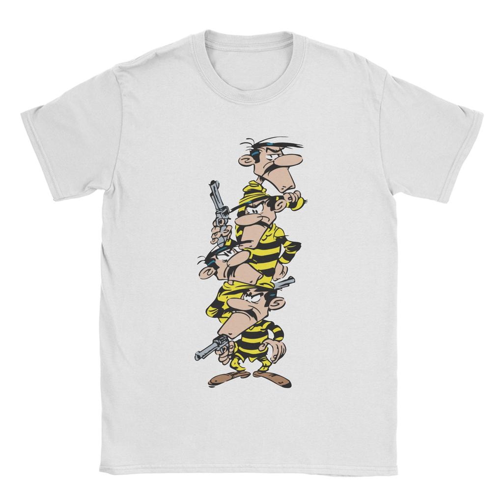 Lucky Luke Dalton Brothers T Shirt for Men 100 Cotton Leisure TShirt Crewneck Tee Shirt Short Sleeve Clothing Graphic Printed