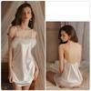 Women’s Sweet Pure Style Nightdress Feather-Trim Backless Cami Nightgown Sexy Temptation Sleep Dress