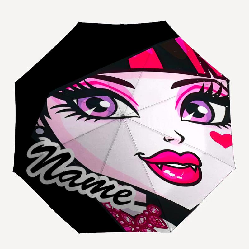 Personalized Name Monster High Draculaura Print Umbrella - Automatic Open/Close, Eight-Rib Durable Frame, Automatic Folding Umbrella