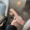 French crystal thick heel square head with slippers for women to wear in the summer of 2024, new high-heeled transparent sandals for women