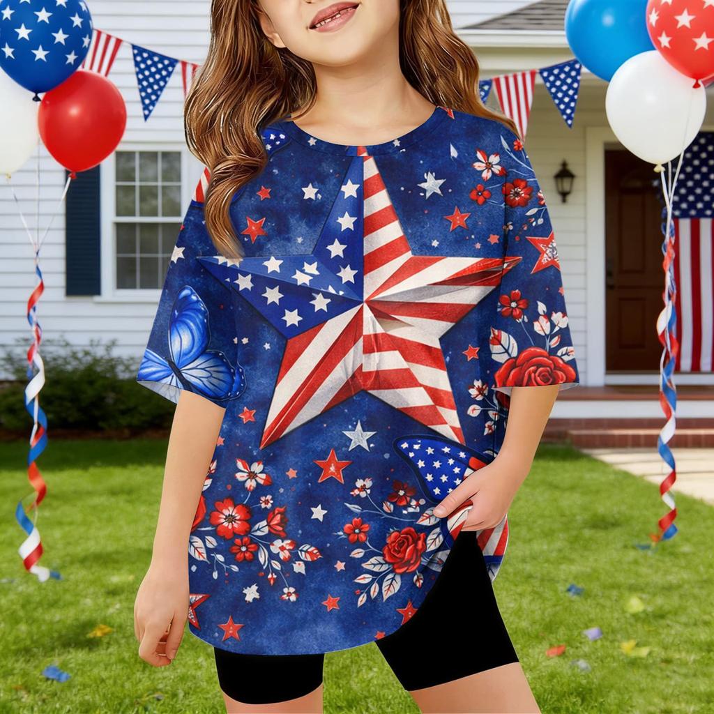 Kids Independence Day Print Round Neck Short Sleeve Casual T-shirt
