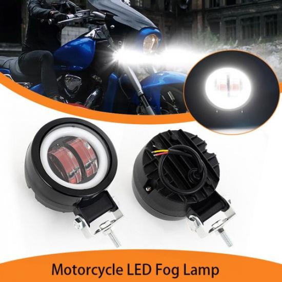 Halo Angel Eye LED Spot Light Motorcycle Headlight Driving Fog Lamps Universal