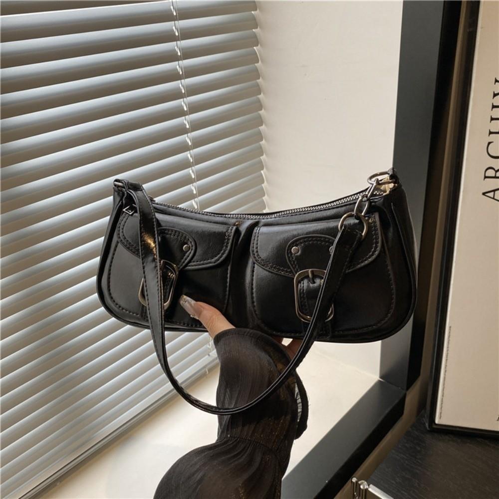 Vintage Pu Leather Shoulder Bag Y2k Zipper Handbag Fashion Women's Armpit Bag  Ladies