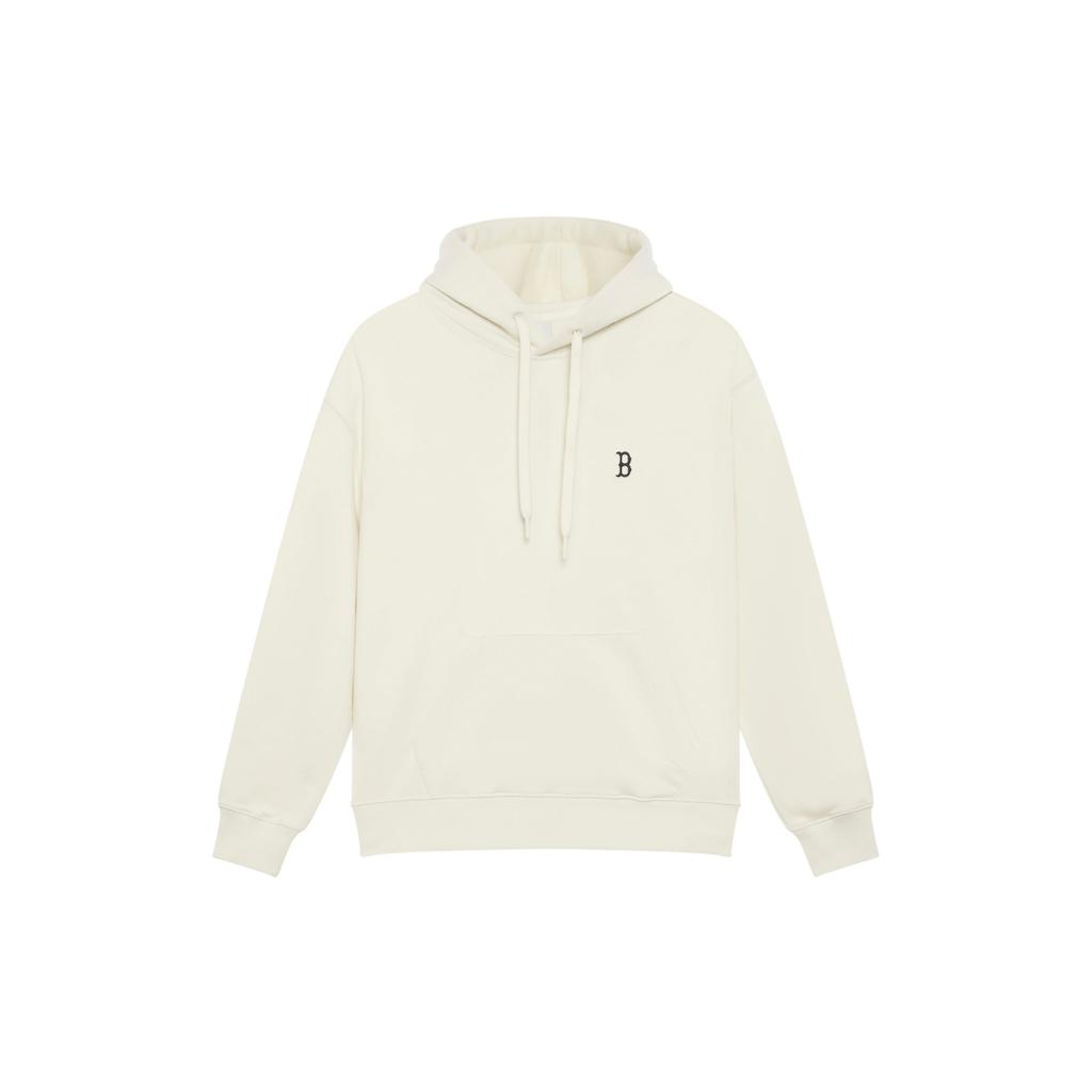 MLB Boston Red Sox Basic Series 24FW Letter Logo Solid Color Casual Long Sleeve Kangaroo Pocket Pullover Hoodie Unisex Hoodies Cream 3AHDB0144-43CRD