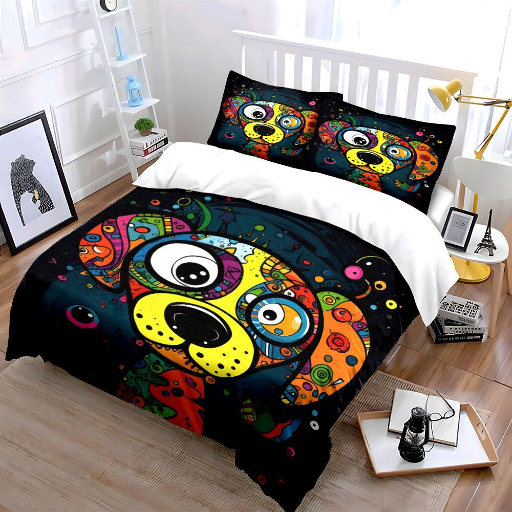 Colorful Dog Art Decor Set Soft Comfortable Duvet Cover Bedding Set Included 1*Duvet Cover & 2*Pillowcases, Gift