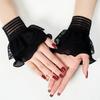 Embroidery Details False Wrist Cuffs Ruffle Mesh Detachable Sleeves Double-layer Solid Color Lace Fake Cuffs Halloween