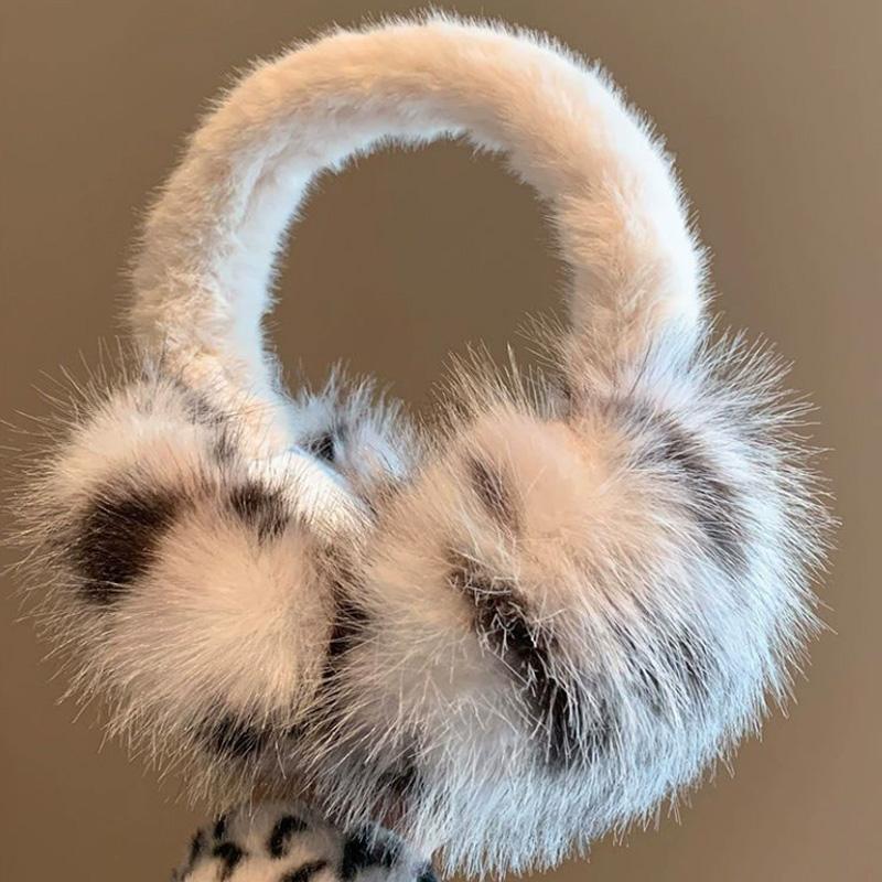 

1Pc Leopard Print Winter Plush Earmuffs Cute Ear Warmers Warm Windproof Faux Fur Ear Protection Folding Earmuffs білий