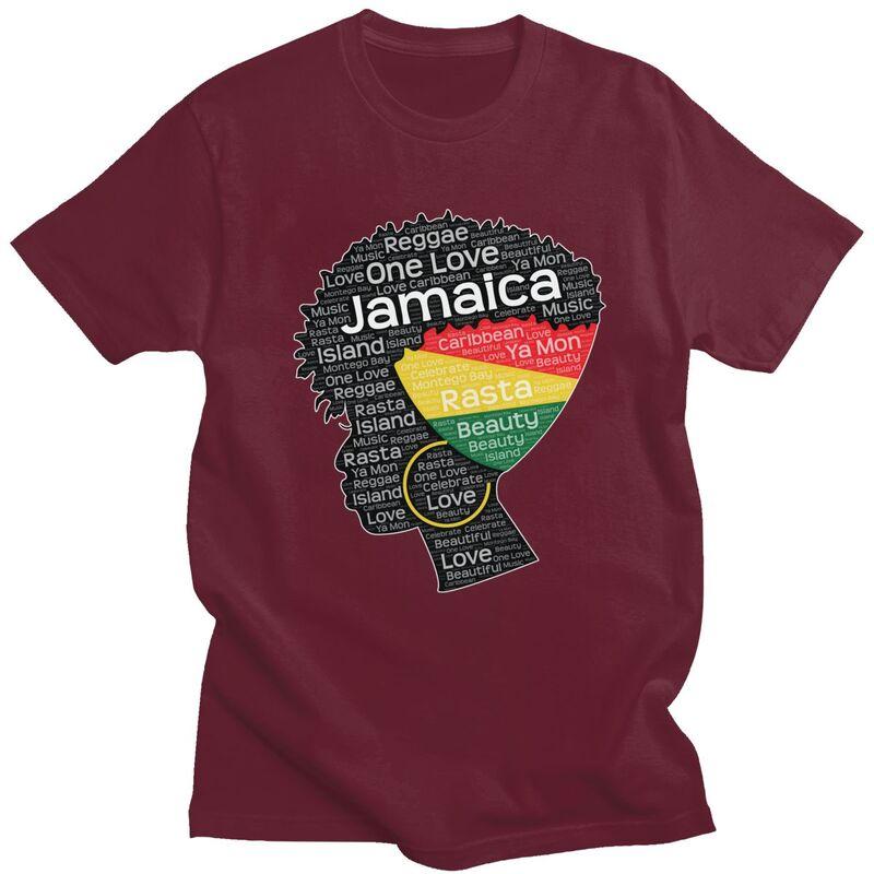 Individuelle Jamaika Jamaikanerin Afro-Puff T-Shirts für Herren Kurzarm Freizeit T-Shirt Afro Wortkunst T-Shirts Reine Baumwolle T-Shirts