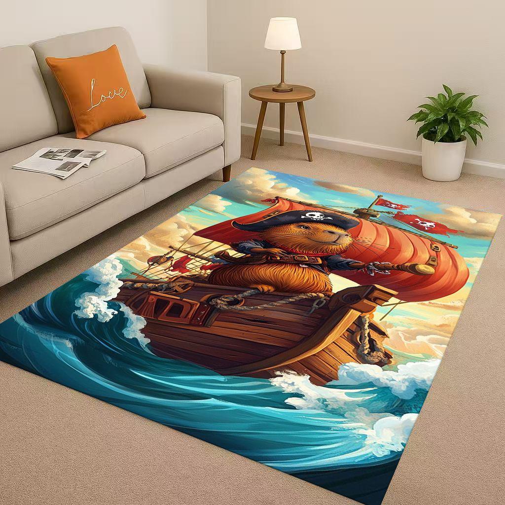 Kawaii Capybara Kunst Cartoon Wohnzimmer Rutschfester Teppich Weicher Teppich für Schlafzimmer Spielzimmer Sofa, Leicht zu Reinigen Heimdeko Fußmatte