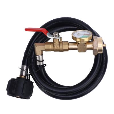 Tubo Adattatore Ricarica Gas per Camper con Manometro e Valvola di Controllo ON/OFF Tubo di Estensione Serbatoio Gas da 3 Piedi per Serbatoio del Gas da 1 Lb