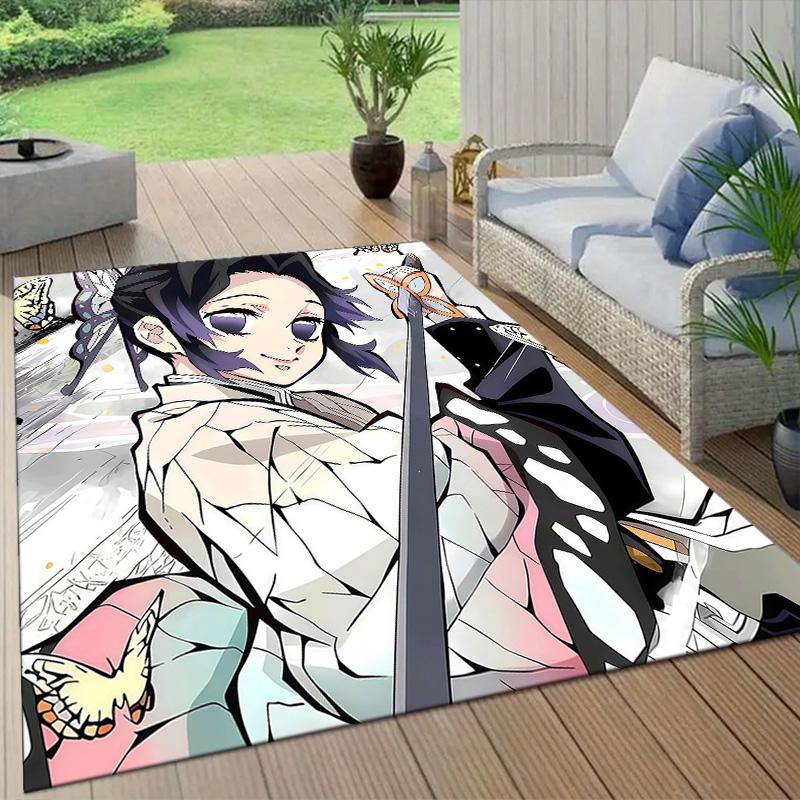 Shinobu Kocho Flannel Pattern Square Carpet,Area Rug,Carpet Rug for Living Room Bedroom Sofa Playroom Decor,Non-slip Floor Mat