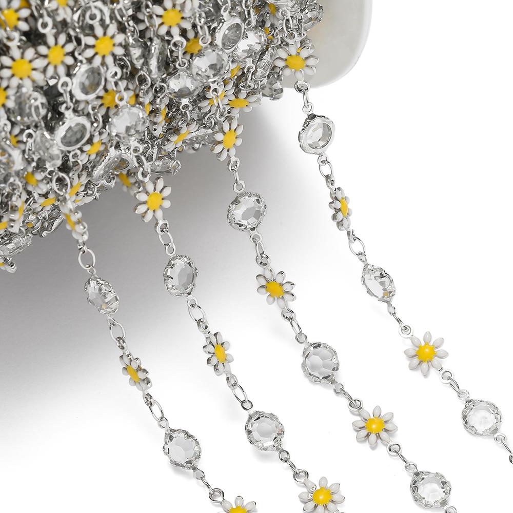 1meter Copper Chains Daisy with Glass Rhinestone Chain Findings for Bracelet Necklace DIY Jewelry Making Accessories