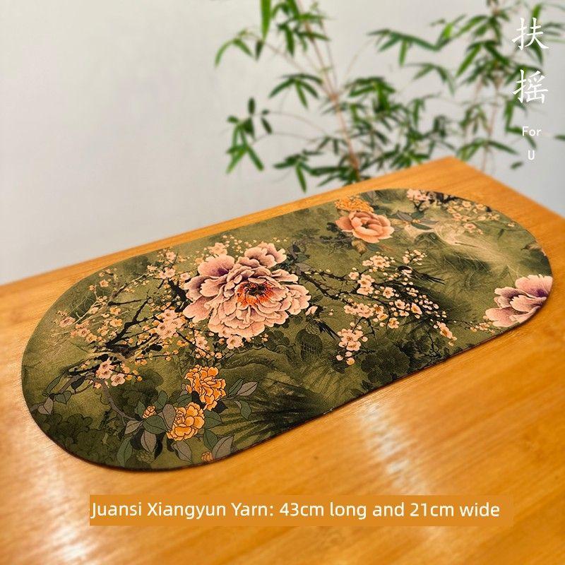 

Двусторонний шелк шелк ароматное облако пряжа чайная подставка новая китайская традиционная живопись пион водонепроницаемое полотенце для чая сухого налива ткани дзен подставка под чайник Guofeng peony 43*21cm