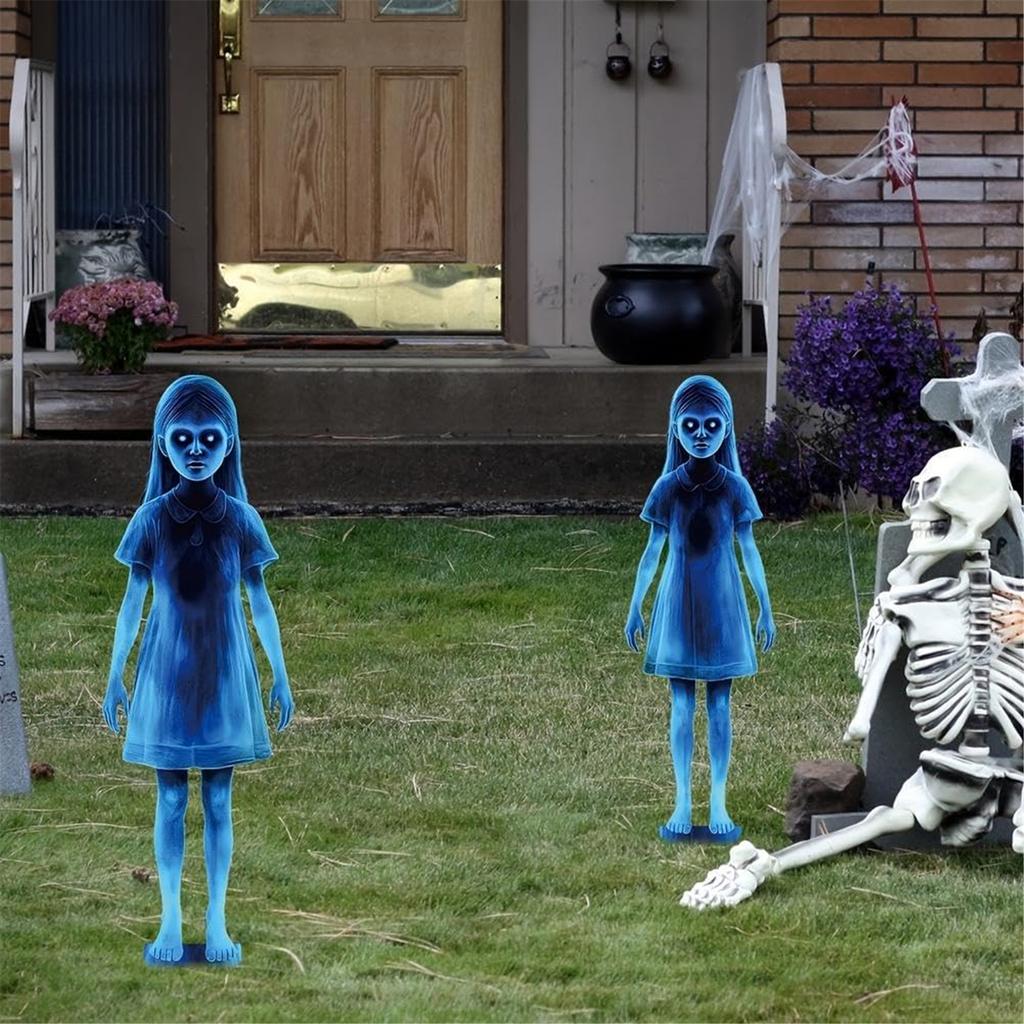 Horror Twin Girls Halloween Yard Stakes 15.75in Rustproof Iron Lawn Decorations For Outdoor Cemetery Party Supplies