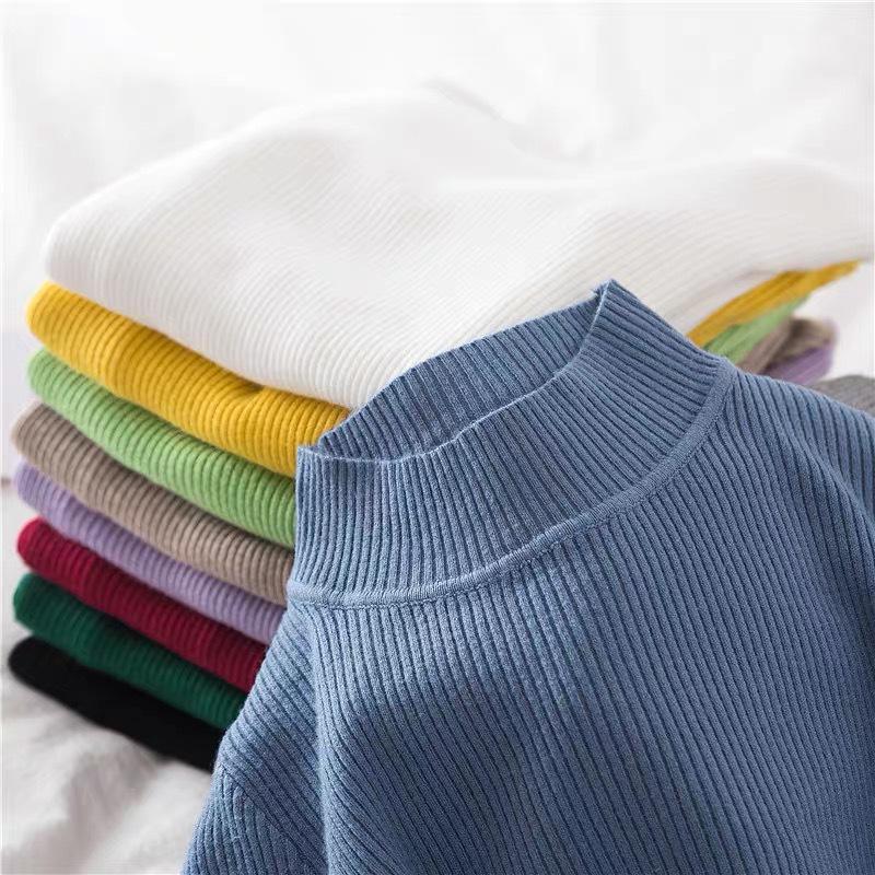 Women's Stylish Slim Fit Knitted Half Turtleneck Sweater - Long Sleeve Autumn/Winter Top