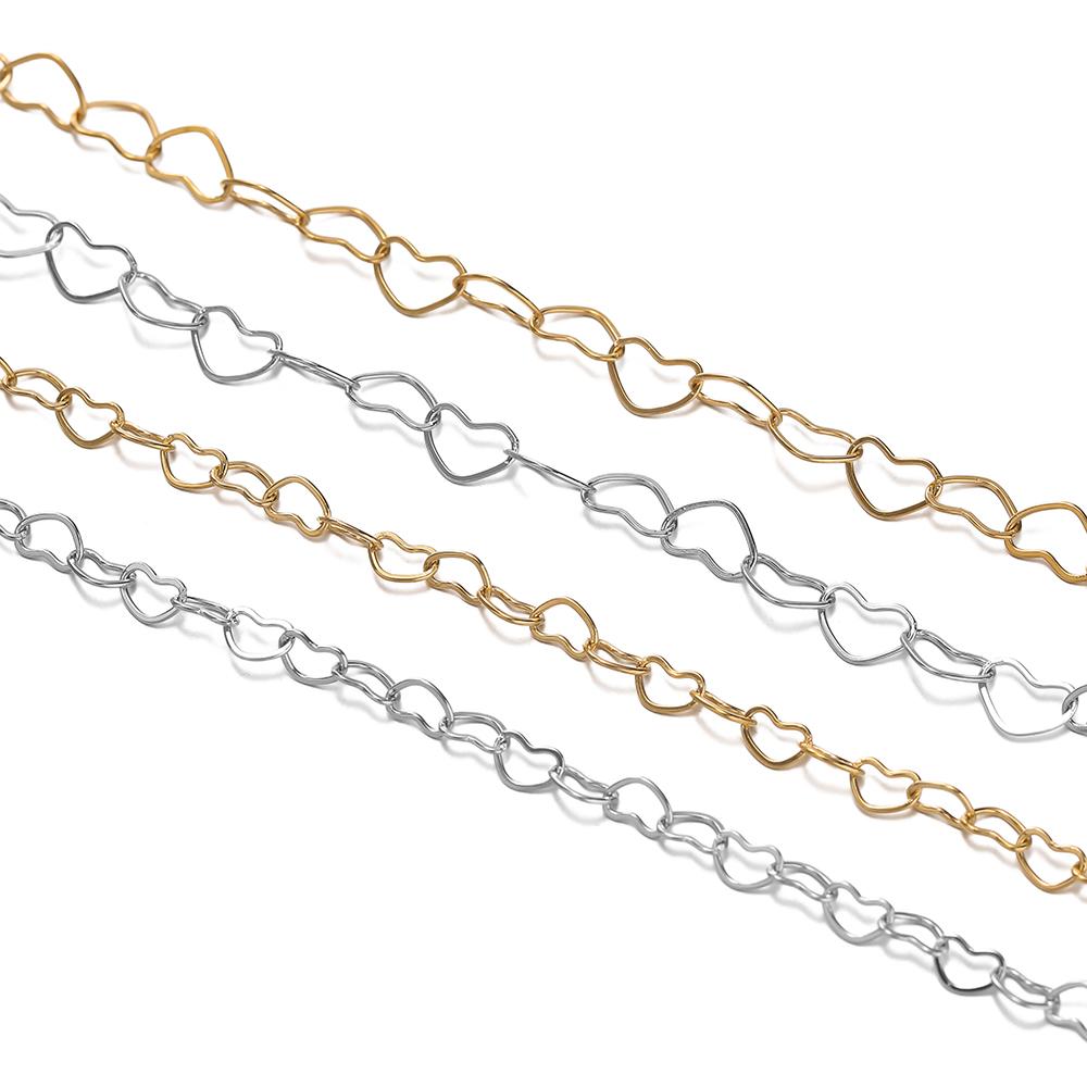 1m/39.37in Stainless Steel Hollow Peach Heart Chain Golden Chains for DIY Bracelet Necklace Waist Chain Jewelry Making Supplies