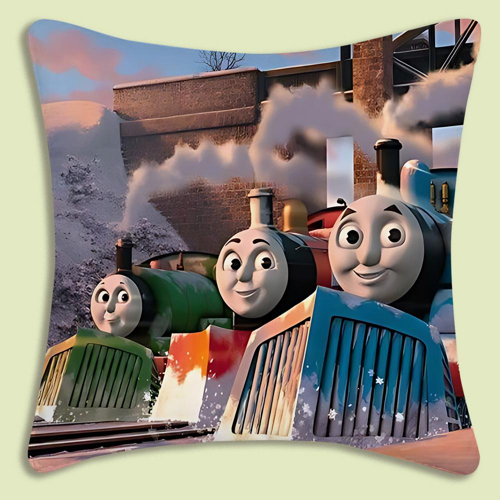 Thomas The Train Square Pillow Covers Cartoon Sofa Decorative Home Double-Sided Printing Short Plush Cute Cushion Cover