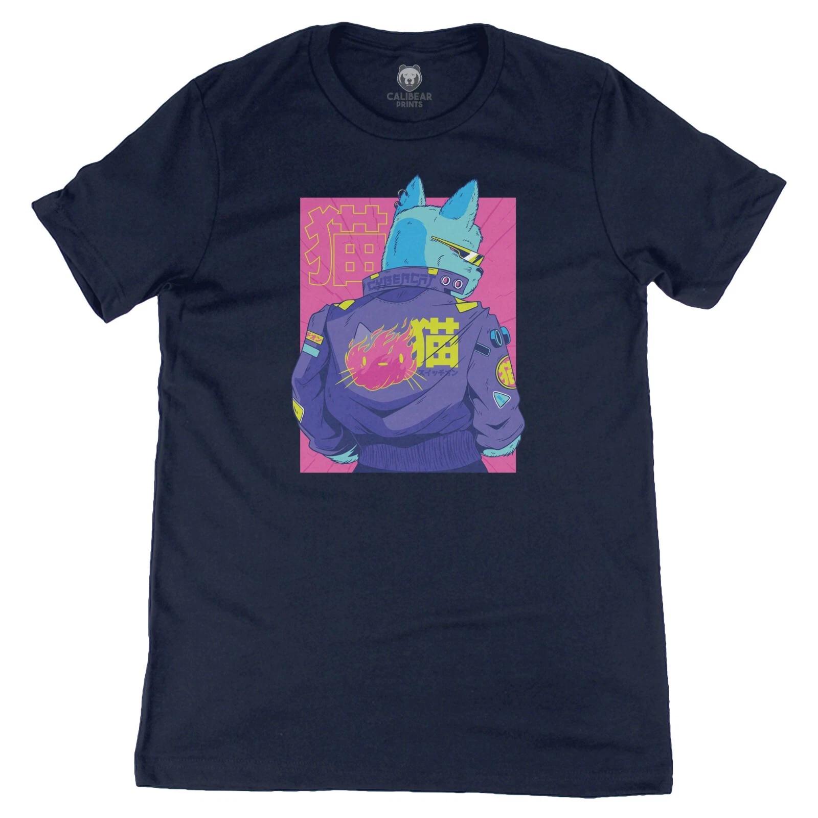 Cyberpunk Cool Cat Vaporwave Aesthetic Graphic T-T-Shirt Unisex 100% Cotton Tee S