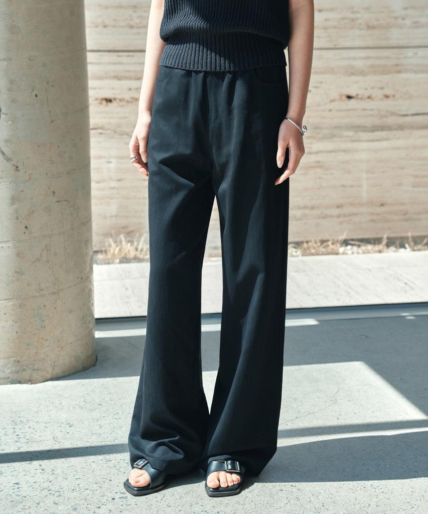Siyajyu Sipt7196 Resort Wide Elastic Waist Pants_Black
