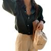 Retro Hong Kong Style Solid Color Long-Sleeve Polo Collar Layered Outerwear Shirt for Women