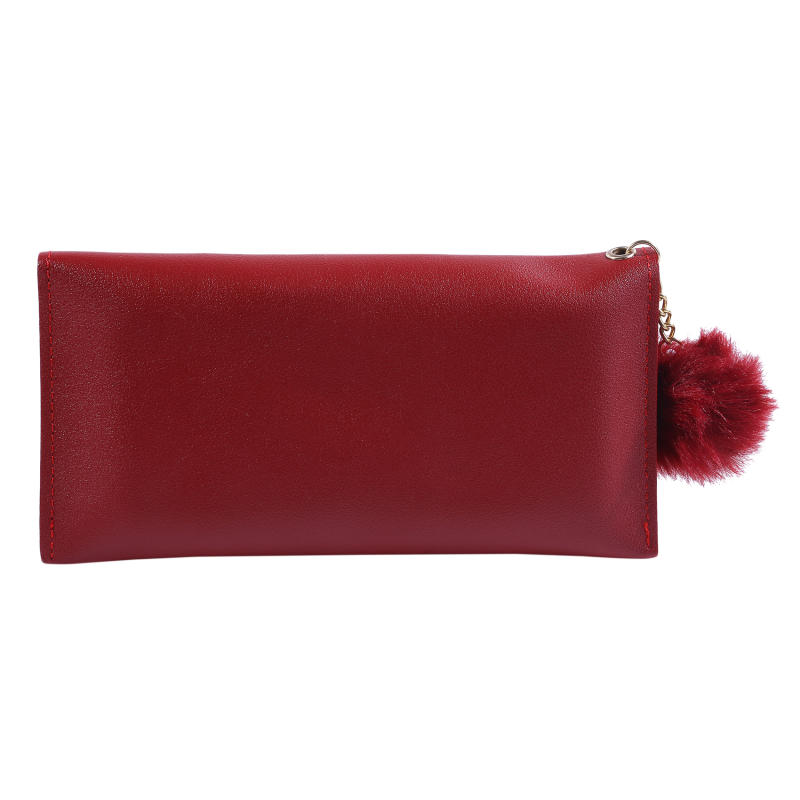 Womens Wallet Cute Elegant Long Slim Card Holder Case Minimalist Coin Purse Zipper Wallet With Fur Ball Bow Decor