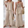 Women’s European-American Style Lace Two-piece Set: Casual Vest & Wide-leg Pants for Spring/Summer.