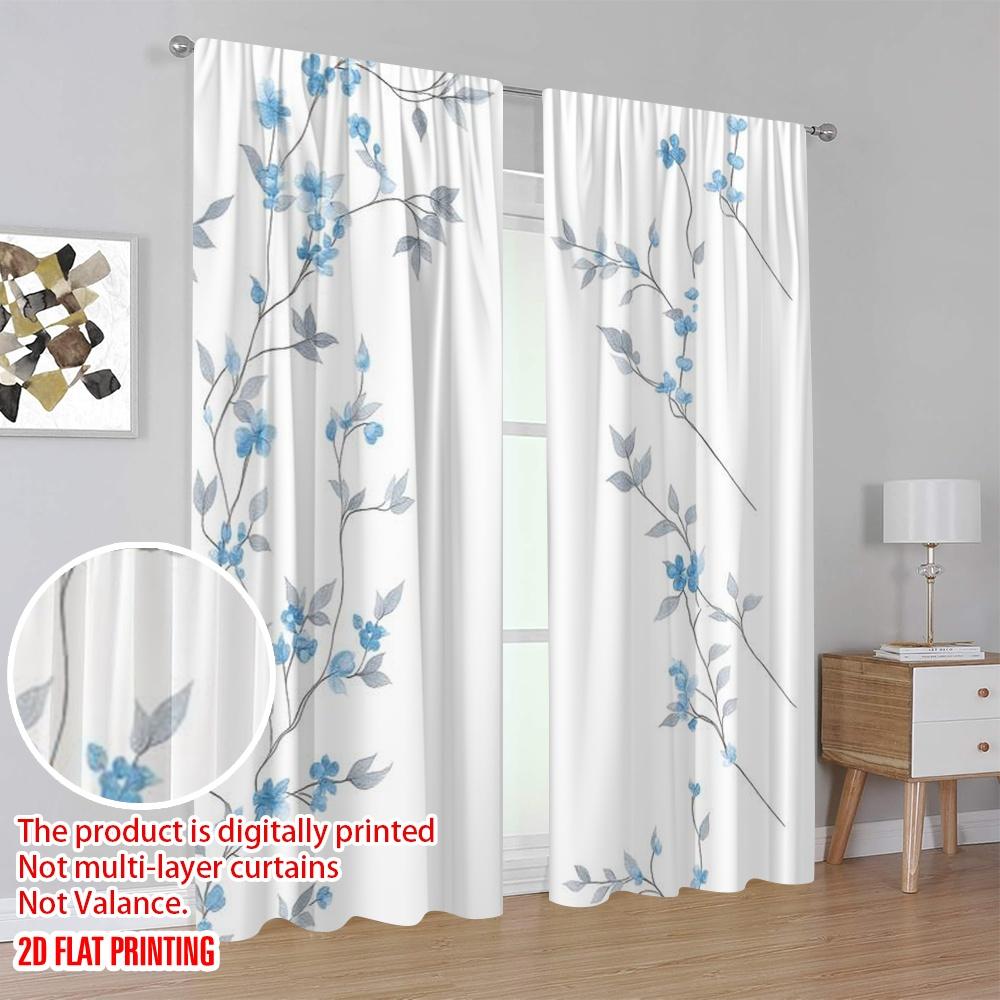 2pcs,2D Plane Printing Curtain Fabric Blossom Trails Polyester Fabric (without Rod) Room Decor Ldeal for Bedroom & Living Room