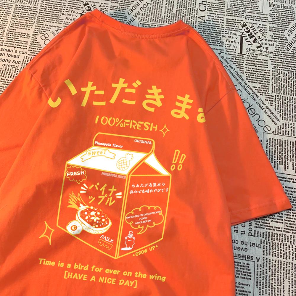 100% Fresh Pineapple Juice Time Is A Bird For Ever On The Wing Men Tshirt Casual Top Cotton Breathable T-Shirt Soft Loose Tees