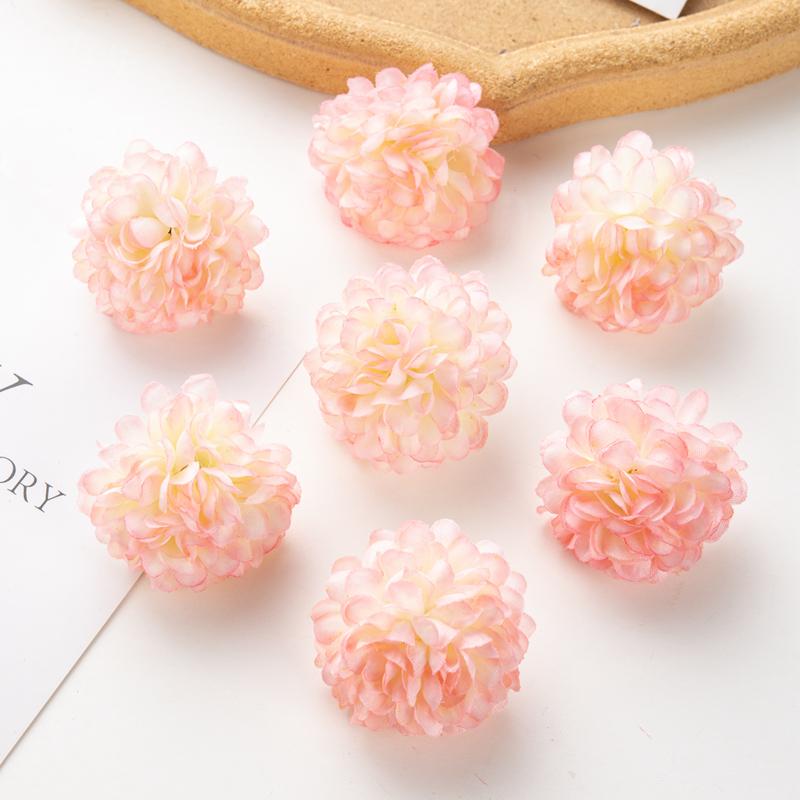 50Pcs Artificial Hydrangea Flowers for Wedding Garden Home Decor Christmas Party Diy Candy Box Scrapbook Pink Ball Chrysanthemum