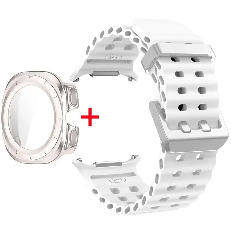 Schutzhülle aus gehärtetem Glas + Armband für Samsung Galaxy Watch Ultra 47mm Silikonarmband für Galaxy Watch Ultra 47mm Armband Schutzhülle