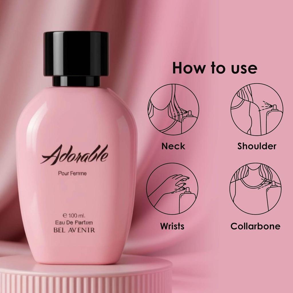 Bel Avenir Adorable Perfume for Women | Long Lasting Perfume | Floral & Fruity Scent | Daily & Evening Fragrance | Gift for Women | Eau De Parfum