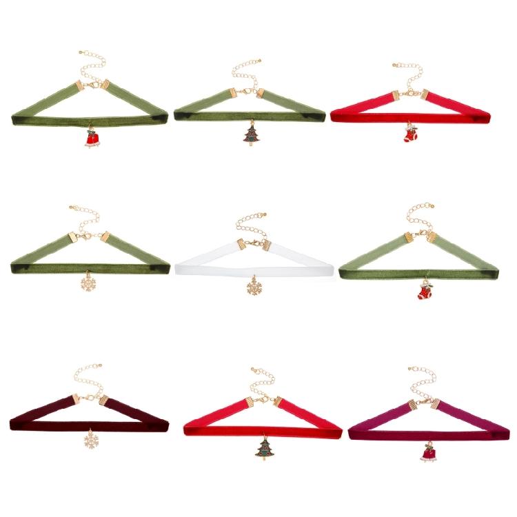 Snowflakes Christmas Tree Bells Velvets Collar Necklace Christmas Clavicle Chain