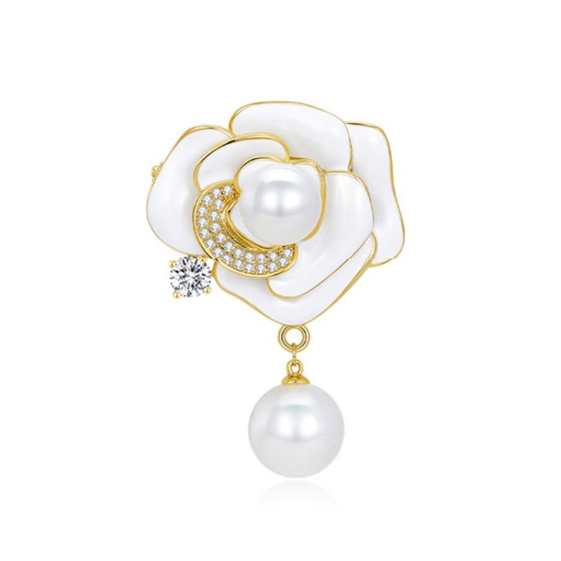Camellia Pearl Brooch, High-end Women's Delicate Fragrance, Style Suit Jacket, Brooch Design Sense, Niche Brooch
