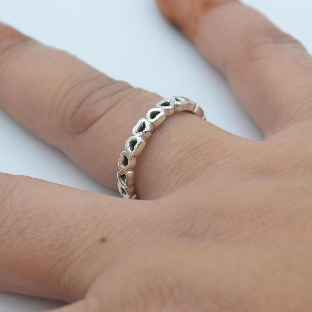 Handgemachter silberner Herz-Ring für Weihnachtsgeschenk 925er Sterlingsilber-Schmuck Statement-Ring