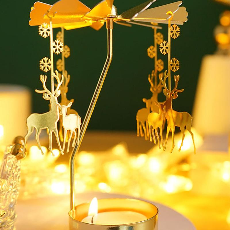 1pc Metal Hot Rotating Candle Holder Christmas Rotating Candle Holder Dinner Party Wedding Party Candle Holder Decoration Gift