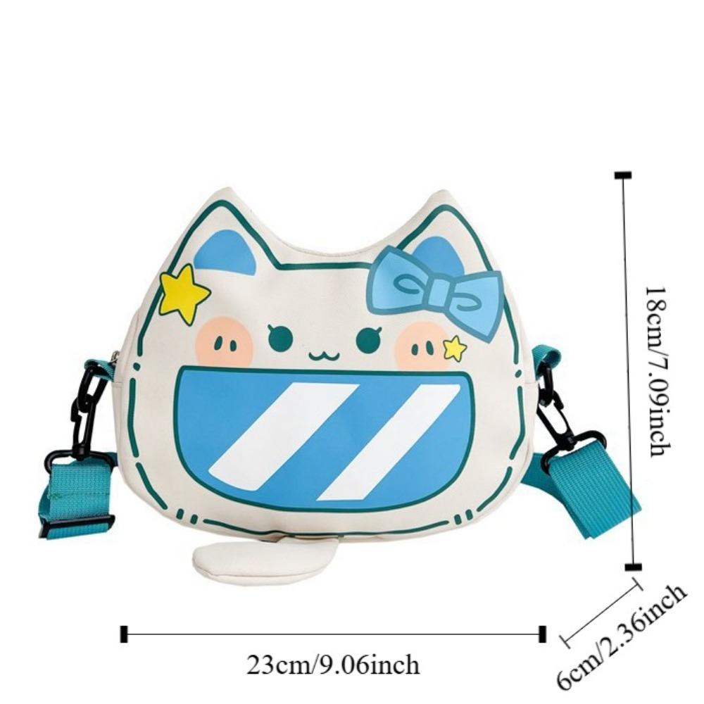 Bowknot Print Cartoon Cat Shoulder Bag Patchwork Cat Shape Coin Purse Bag Students