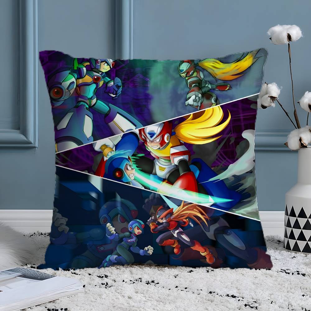 Mega Man Anime Game Pillow Case Silky Elegant Comfort Sofa Bed Invisible Zipper Beach Pillowcase