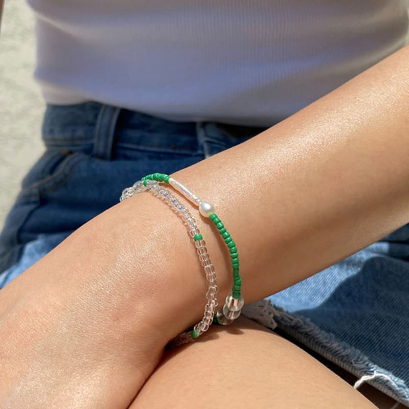 leeENoir [2SET] Green Pearl Bracelet