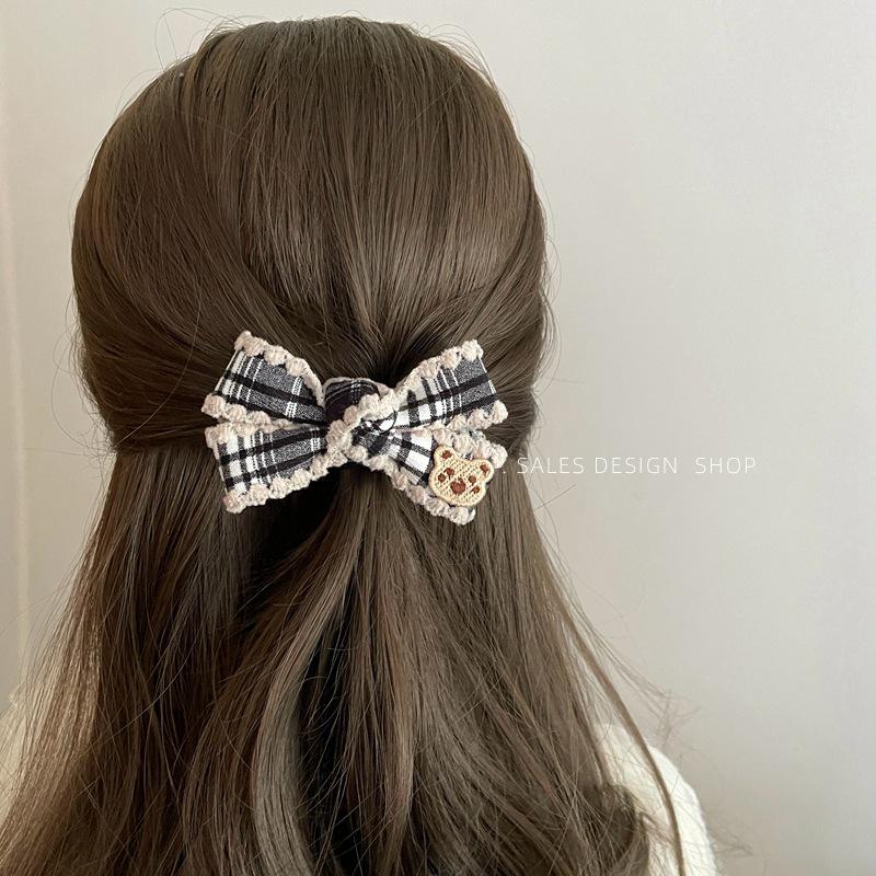Fall/Winter Luxury Fabric Bow Bear Hair Clip: Chic, Versatile, High-End Women's Accessory