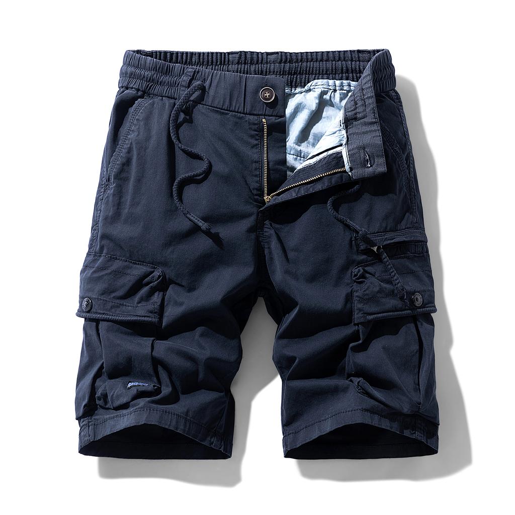Summer Men's Casual Pants Simple Multi-Pocket Cotton Loose Fit Comfortable Breathable Knee Length Pants