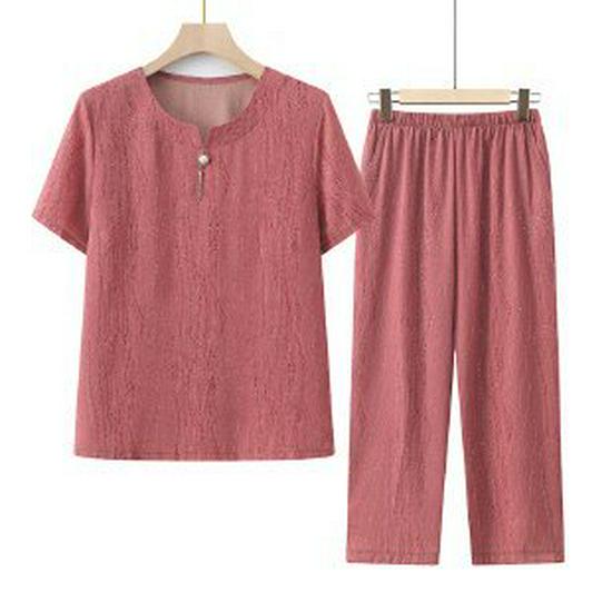 Stylish Summer Set: Short-Sleeve T-Shirt & Pants for Middle-Aged & Elderly Women 3XL красный