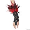 Black Lace Fingerless Gloves with Feather Trim Wrist Arm Sleeve Party Dance Accessories