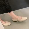 Fashion Low-heeled Single Shoes Autumn New Square-toe Shallow-mouth Metal Buckle One-band Soft-soled Low-top Shoes