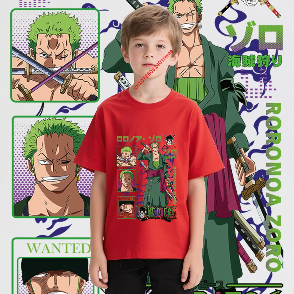 Anime One Piece Zoro Cotton T Shirt for Kids Boys Girls 100 160 Cartoon Print Comfortable Tee 100
