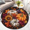 Autumn Harvest Pumpkin Sunflower Round Rug Fall Seasonal Decor Thanksgiving Home Floor Mat Nature Inspired Design