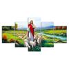 Jesus Christ Sheep Flock River 5 Piece Five Panel Wall Canvas Print Modern Art Poster Picture Home Decor Gift For Him For Her