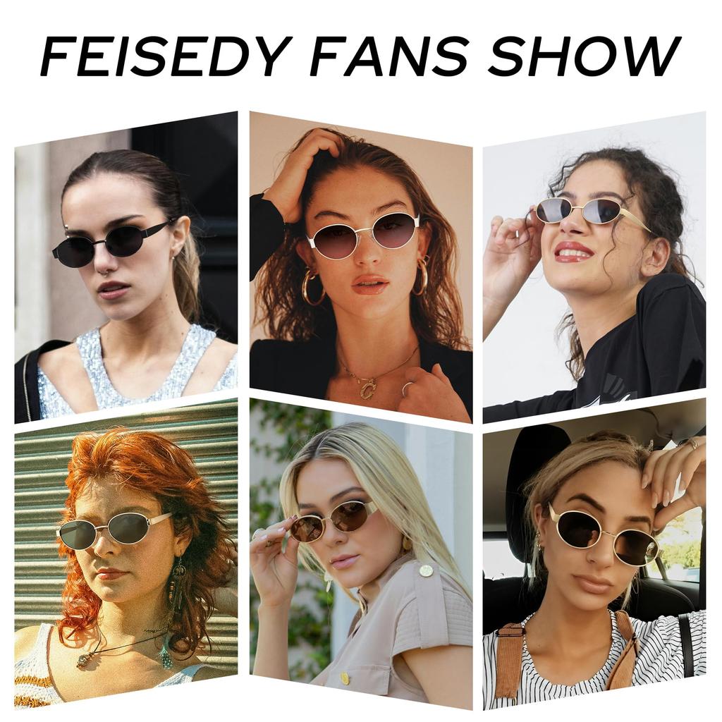 FEISEDY Oval Metal Frame Sunglasses with UV400 Perfect for and Retro B0124 Women's Protection, Driving, Fishing, Hiking, Shopping, Travel, More.