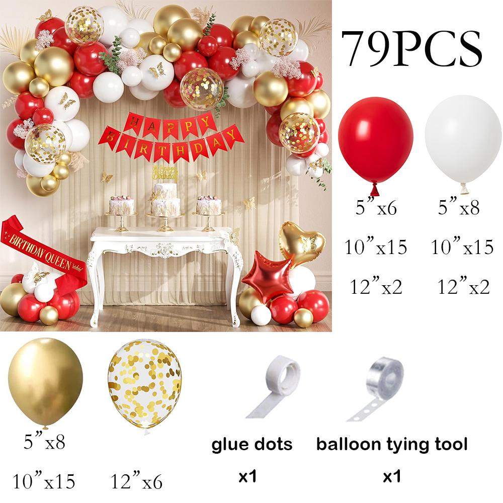 

New Year Red Balloons Garland White Gold Confetti Balloon Arch Kit Wedding Bridal Shower Home Party Decoration Background Globos AS Picture